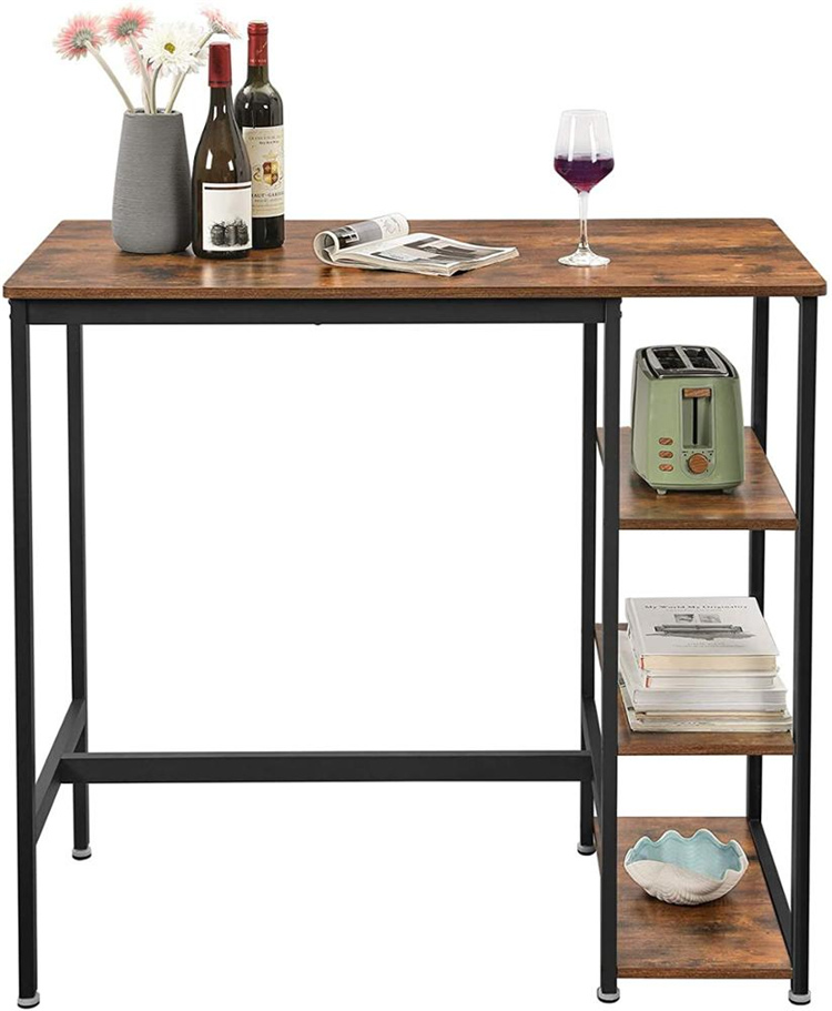  Industrial Style Rustic Brown Kitchen Dining Table with 3 Shelves Metal Structure for Bar Party Cellar Table